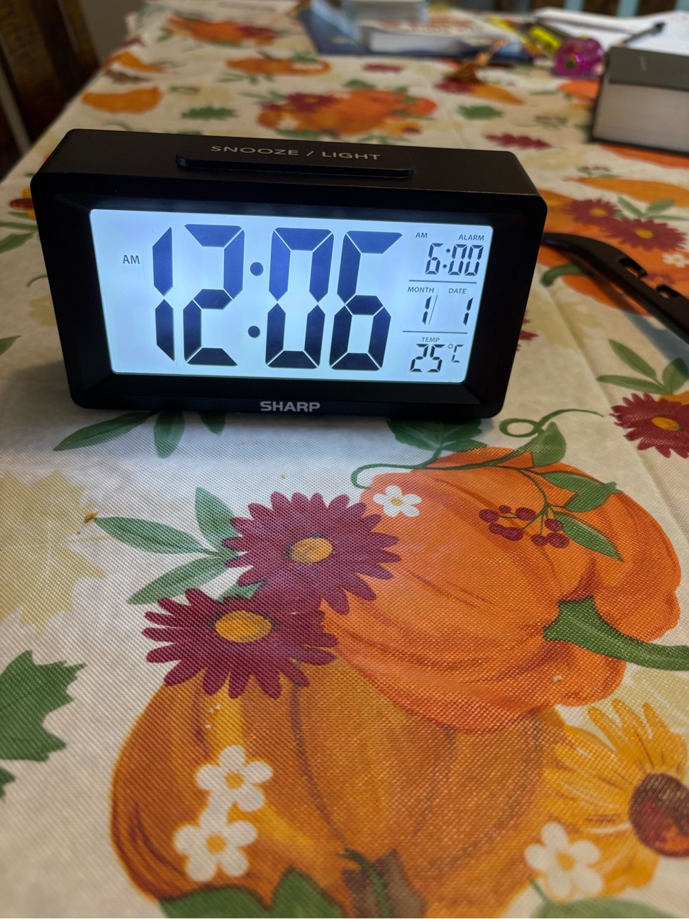 Digital Alarm Clock with Backlit Display - Black battery
